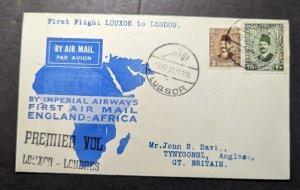 1931 Egypt Airmail First Flight Cover FFC Luxor to Tynygongl Anglesey England