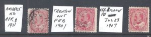 Canada # 90 USED 3 x KEVII SOCKED-ON-NOSE TOWN CANCELS BS27749