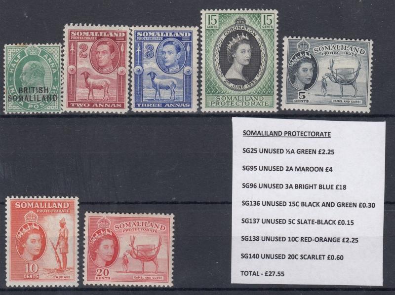 Somaliland Protectorate KGV/QEII Collection of 7 MH J1642