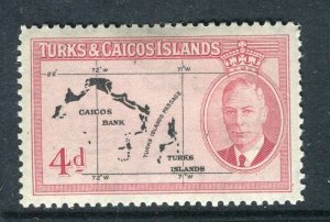 TURKS CAICOS; 1950s early GVI pictorial issue Mint hinged Shade of 4d. value