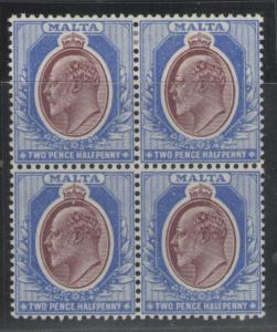 MALTA SG52 1904 2½d MAROON & BLUE BLOCK OF 4 MTD MINT