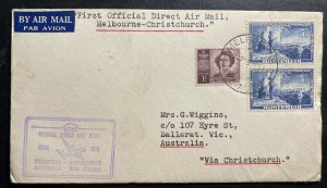 1951 Melbourne Australia First Flight Cover FFC To Christchurch New Zealand