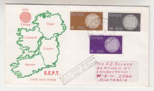 IRELAND, 1970 EUROPA set of 3, Illustrated fdc. to Australia.