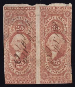 US Scott R47a Pair  Used Red 25c Life Insurance Revenue  Lot K1003