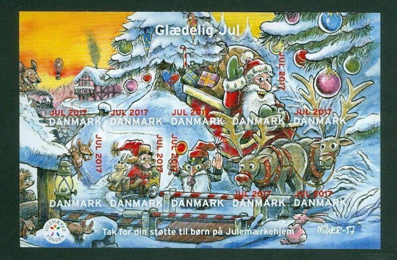 Denmark. Christmas Mini Sheet 2017. Mnh. Self-Adhesive. Santa.Motorbike,Rabit.