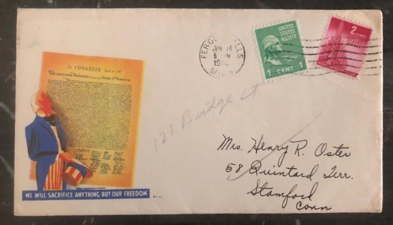 1945 Fergus Falls USA Patriotic Cover We Will Sacrifice Anything But Freedom