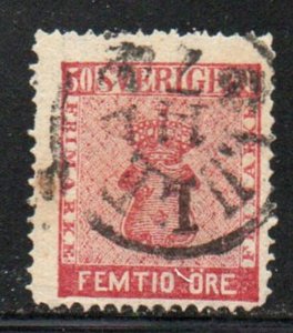 Sweden Sc 12 1858 50 ore rose  Coat of Arms stamp used