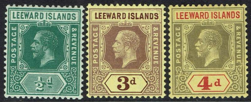 LEEWARD ISLANDS 1912 KGV 1/2D 3D AND 4D WMK MULTI CROWN CA */**