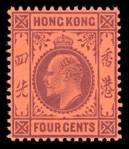 Hong Kong 1904 KEVII 4c purple/red (O) superb MNH. SG 78.