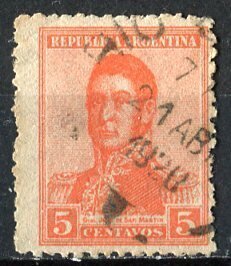 Argentina; 1917: Sc. # 236B: Used Perf. 13 1/2 x 12 1/2 Single Stamp