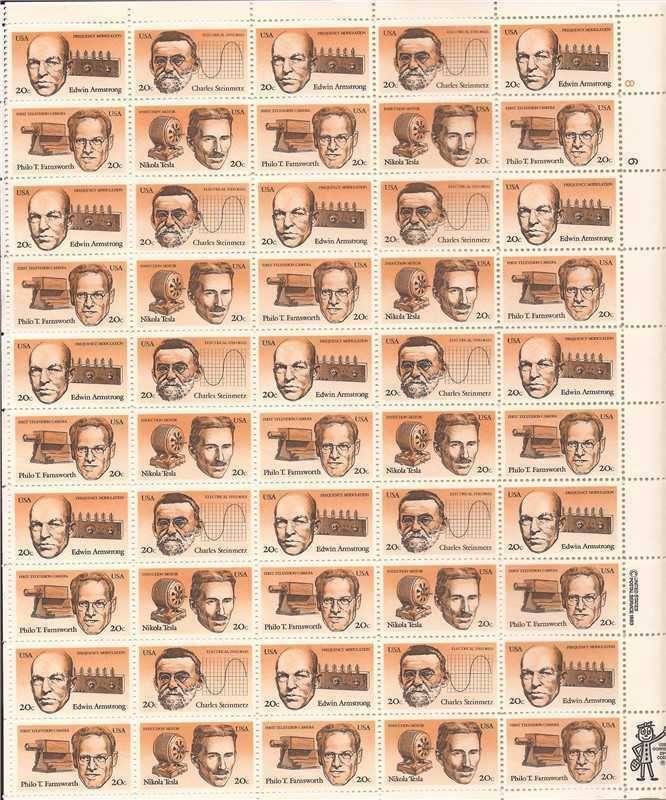 US Stamp - 1983 American Inventors - 50 Stamp Sheet - Scott #2055-8