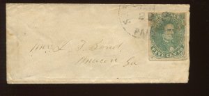 Confederate States 1 Used on TINY Cover SAVANNAH TO MACON GEORGIA BZ1434