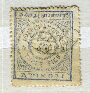 INDIA COCHIN; 1903 early classic Local Numeral issue used SHADE of 3p. value