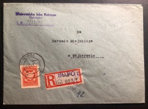 1945 Sopot Poland Censored Allies Occupation Registered Cover To Wejherowo