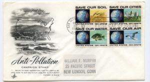 1410-3 Anti-Pollution, ArtCraft addressed, block of 4, FDC