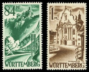 GERMANY WURTTEMBERG Sc 8N12-8N13 MH-1947 Zwiefalten Church & Lichtenstein Castle