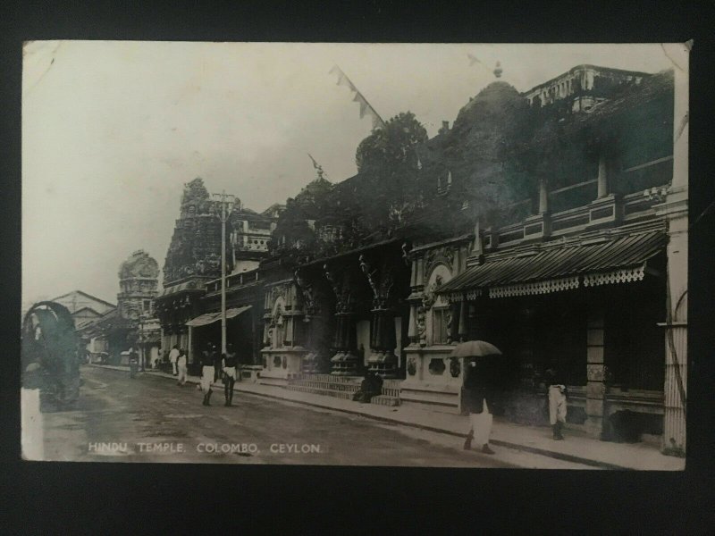 1943 Ceylon RPPC postcard Cover to England Censored Hindu Temple View Colombo