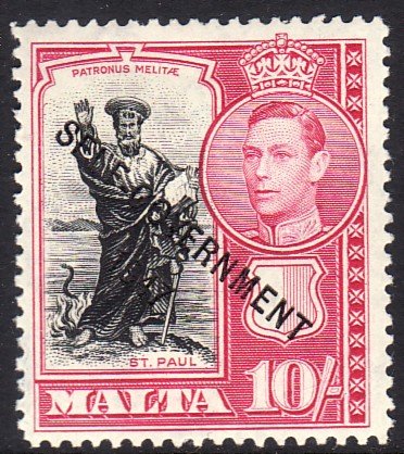 1948 Malta St Paul Self-Government 10/ KGVI issue MMH Sc# 222 CV $26.00