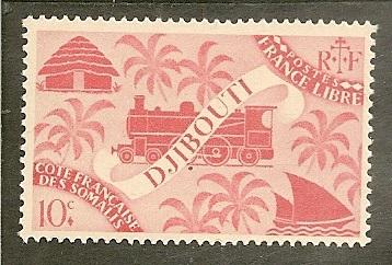 French Somal Coast    Scott 225     Locomotive, Palms    MNH