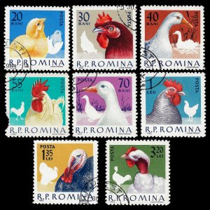 Romania 1963 Sc 1553-60 U cto vf Barnyard fowl,  flaws