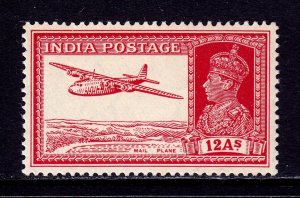 INDIA — SCOTT 161  — 1937 12a CARMINE LAKE KGVI LORRY — MNH — SCV $27
