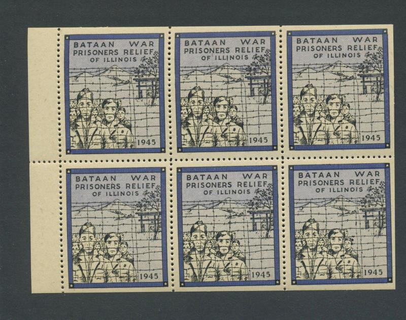 BATAAN WAR PRISONERS RELIEF MINT PANE OF 6  POSTER STAMPS (L1054) PHILIPPINES