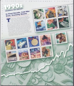 US 3191 MNH Celebrate The Century 1990s Pane of 15 Very Fine