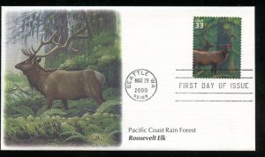 US 3378e Pacific Coast Rain Forest, Roosevelt Elk UA Fleetwood cachet FDC