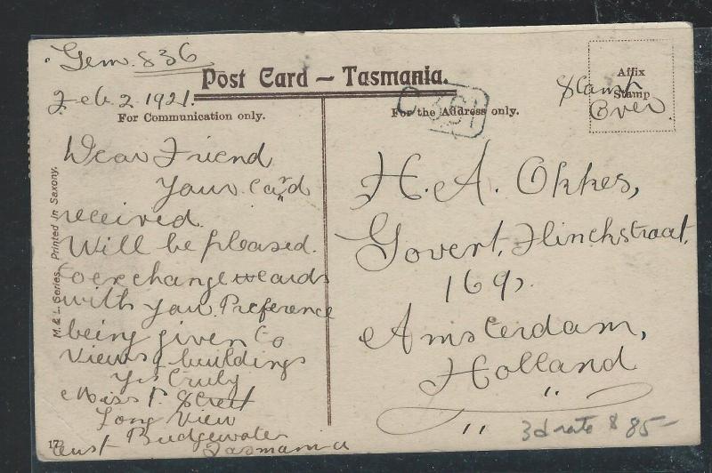 AUSTRALIA (P2109B) 1921 3D KANGAROO ON PSC TO HOLLAND