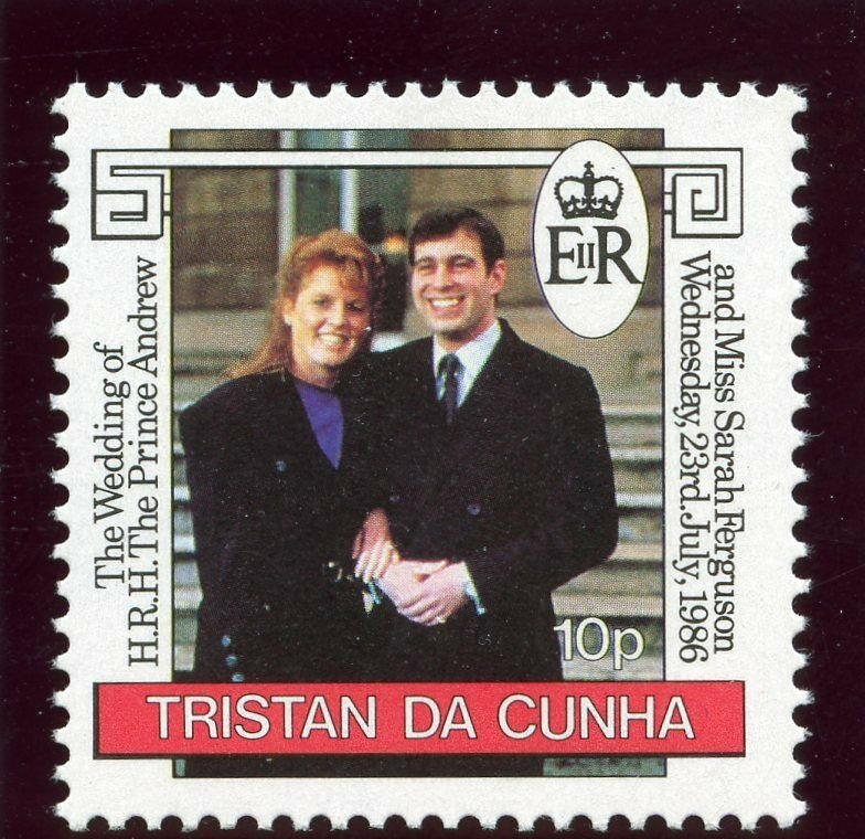 Tristan Da Cunha 1986 QEII 10p 'Royal Wedding' watermark inverted MNH. SG 415w.