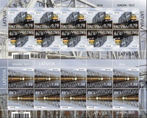 Latvia 2018 Europa CEPT Bridges railways train set of 2 sheetlets MNH