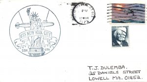 U.S.S. NEW YORK CITY SSN 696 CACHET COVER CANCELLED NEW HAVEN 1973 POSTALLY USED