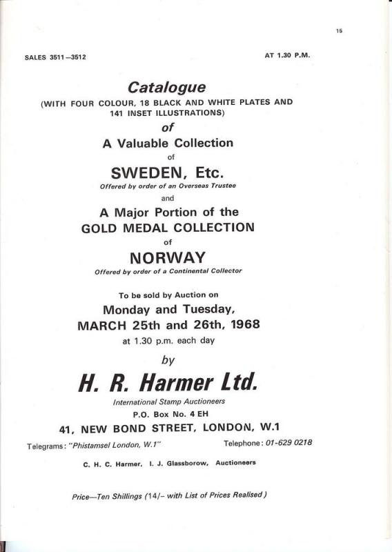 Harmer: Sale # 3511-3512  -  Superb Collections of Sweden...