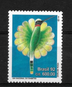 BRAZIL 1992 NATIONAL DIABETES DAY MEDICAL HEALTH BIRD 1 VALUE COMPLETE MINT NH