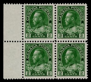 MNH Canadian 1922 KGV 2c Postage Stamp Block, Scott #107** cv $360