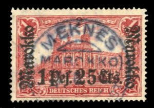 German Colonies, German Offices in Morocco #54 Cat$65, 1911 1p25c on 1, Mekne...