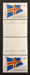 Aland Islands 1984 #7 Gutter Pair, Flag, MNH(selvage bend).