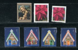 4815, 16, 4817-20, 21 Gingerbread Houses, Poinsettia, Christmas Booklet Stamps