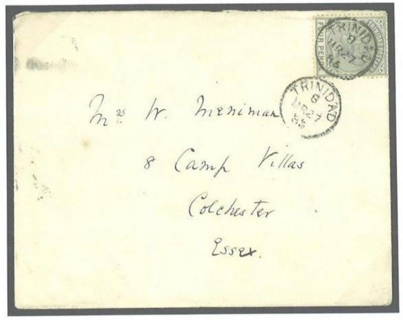 W357a 1886 TRINIDAD 4d Rate Transatlantic Mail Superb CDS Colchester GB Essex