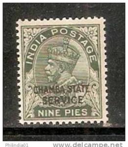 India Convention States -  CHAMBA 1932 9pies KG V SERVICE SG - O50 / Sc O38 S...