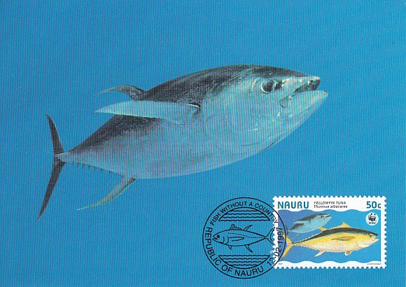 Nauru 1997 Maxicard Sc #443d 50c Yellowfin tuna fish WWF