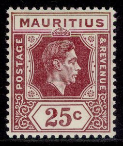 MAURITIUS GVI SG259, 25c brown-purple, NH MINT. Cat £23. CHALKY