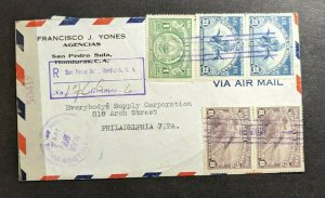 1945 San Pedro Honduras Censored Airmail Cover to Philadelphia PA USA