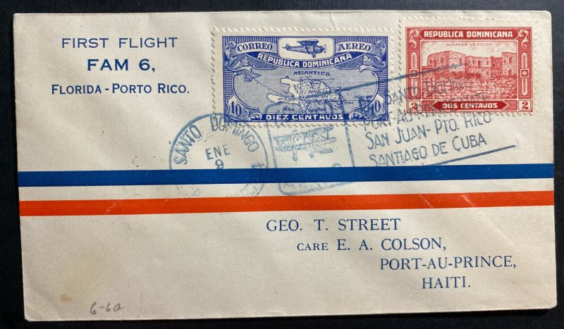 1929 Santo Domingo Dominican Republic First Flight cover to Port Prince Haiti