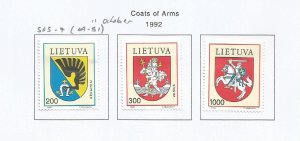 LITHUANIA - 1992 - Coats of Arms -  Perf 3v Set - M L H