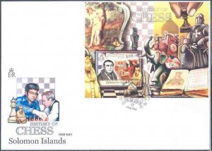 SOLOMON ISLANDS 2012 HISTORY OF CHESS SOUVENIR SHEET FDC