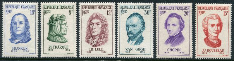 FRANCE # 811 - 816 Very Fine Never Hinged Set - FAMOUS FRENCH RESIDENTS - S5631