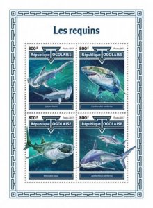 Togo - 2017 Sharks on Stamps - 4 Stamp Sheet - TG17611a