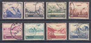 Switzerland Sc C27-C34 used. 1941 Air Post, cplt set, sound, VF.