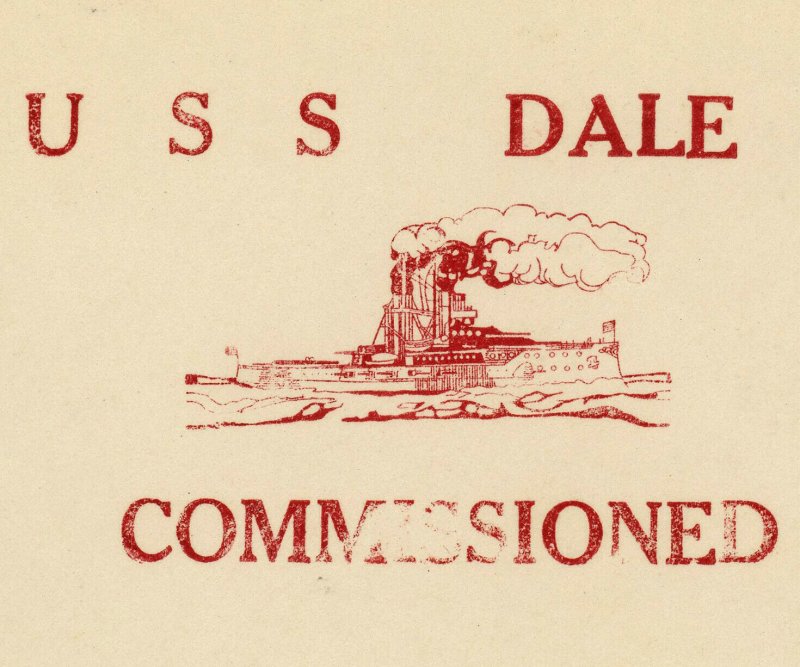 USS Dale 1935 First Day in Commission Onboard Postmark Cover Cachet USA